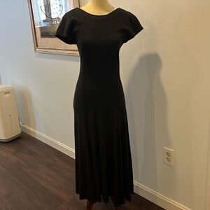VINTAGE MICHELLE STUART MIDI DRESS / SMALL /SEXY V BACK GATHERED & FITTED /BLACK